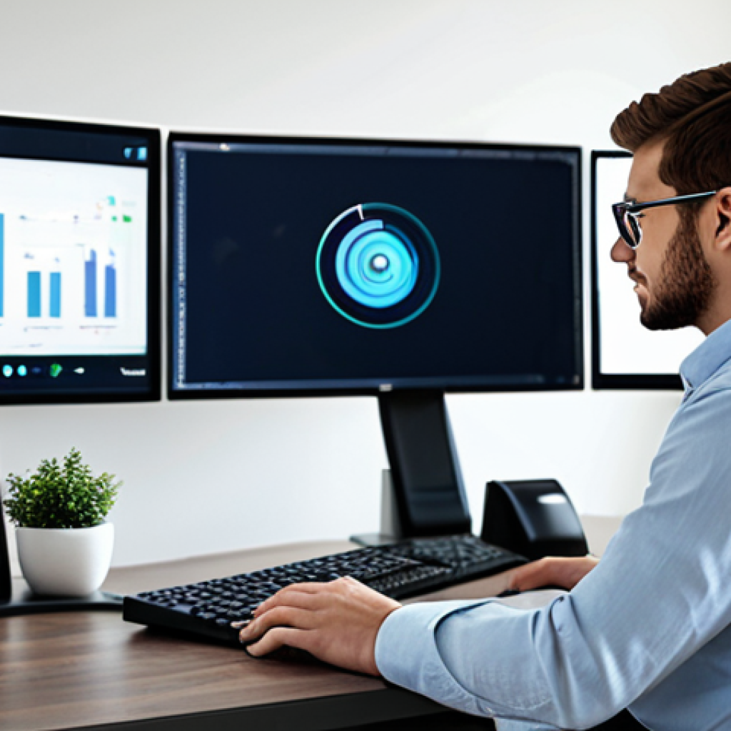 A focused young adult, fully clothed in modest casual professional attire, sitting at a clean, modern desk in a well-lit home office. On the desk, multiple digital screens display conceptual server logos, strategic marketing plans, and community engagement analytics. The subject is thoughtfully observing the data, embodying a dedicated server owner crafting a unique identity. The pose is natural, with perfect anatomy, well-formed hands, and correct proportions. The atmosphere is professional and engaging, with soft, natural lighting. safe for work, appropriate content, fully clothed, professional.