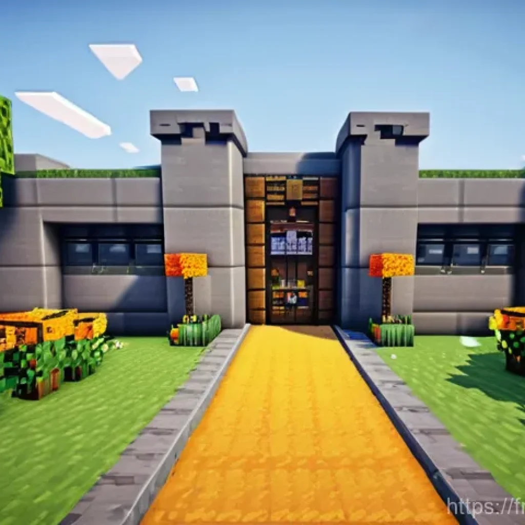 마인크래프트 자동문 설치 - **Prompt 1: Modern Minecraft Base with Automated Entrance** "A wide, bright, and modern Minecraf...