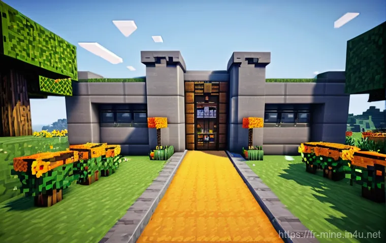 마인크래프트 자동문 설치 - **Prompt 1: Modern Minecraft Base with Automated Entrance** "A wide, bright, and modern Minecraf...