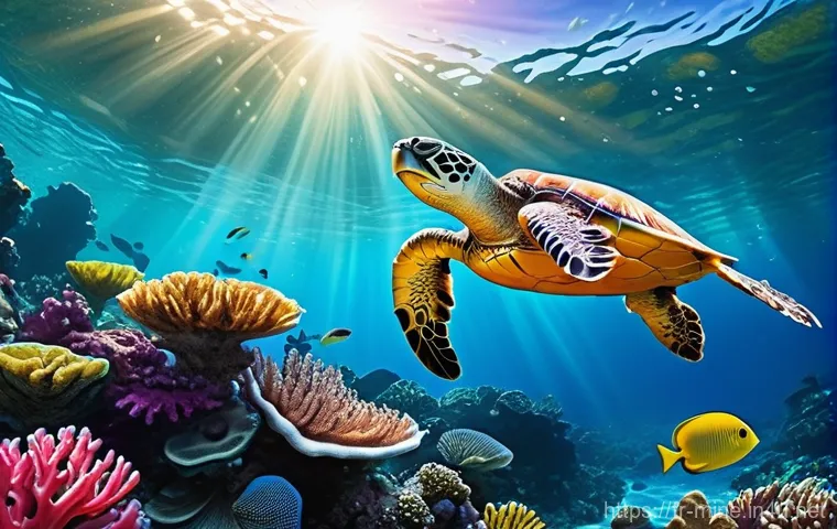 마인크래프트 아쿠아틱 업데이트 활용 - **Vibrant Coral Reef Exploration:** A highly detailed and colorful underwater scene depicting a ...