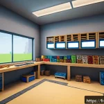 마인크래프트 스피드 빌딩 기술 - A highly organized Minecraft workspace with a clear and tidy toolbar filled with essential building ...