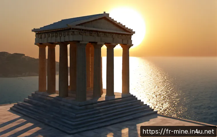 마인크래프트 신화 건축물 재현 - Photorealistic cinematic scene of a monumental voxel-block reconstruction of a Greek myth temple, bu...
